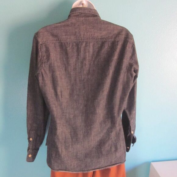 Brooklyn Tailors Womens Size L Custom Made Dark Blue Denim Fitted Shirt 42" Bust - Picture 8 of 12